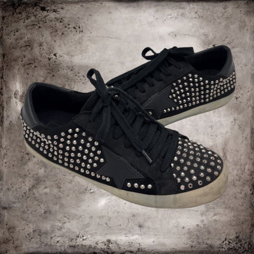 SHU SHOP Rockstar Black Pre-Distressed Sneakers With Allover Rhinestones 8.5